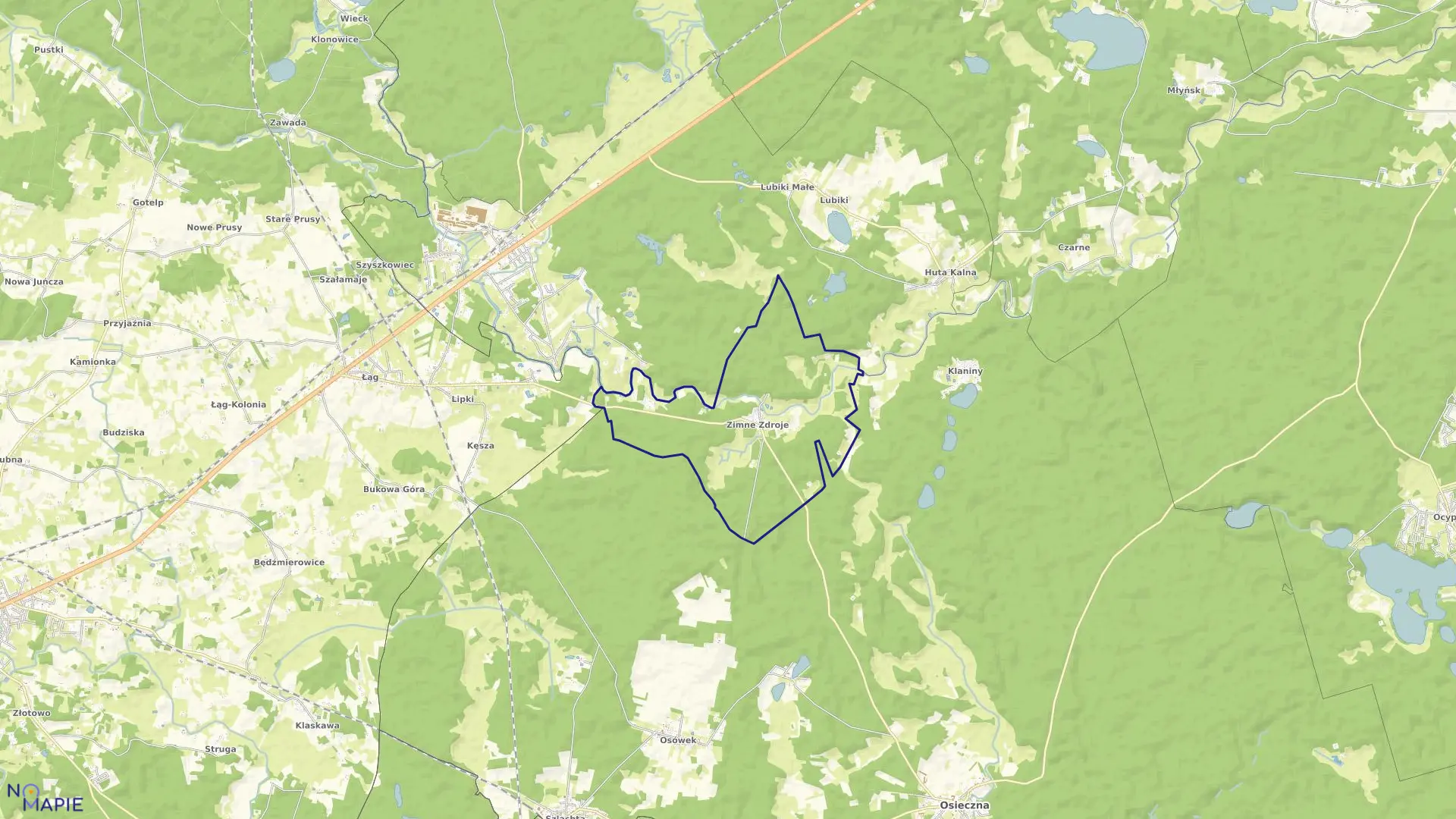 Mapa obrębu Zimne Zdroje w gminie Osieczna